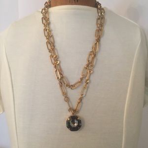 Necklace Double Dangle With A Black Faux Bead